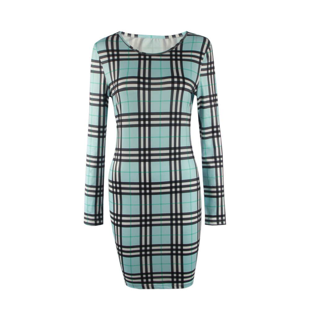 W25040-4 Plaid Bodycon Mini Dress